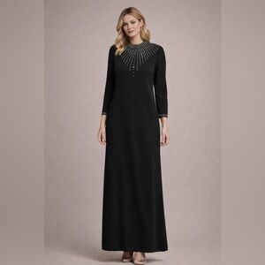 Vintage Wool Knit Maxi Dress Women’s 12 Black Rhinestone Santana Knit Old Money